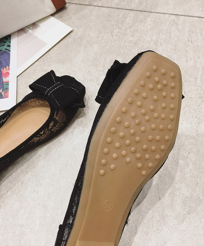 Black Bow Tulle Splicing Embroider Flower Sandals