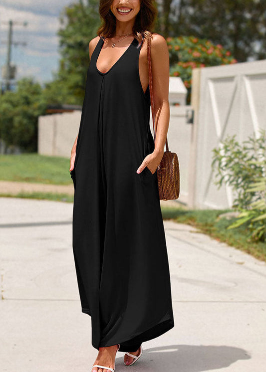 Black Patchwork Maxi Spaghetti Strap Dress Summer