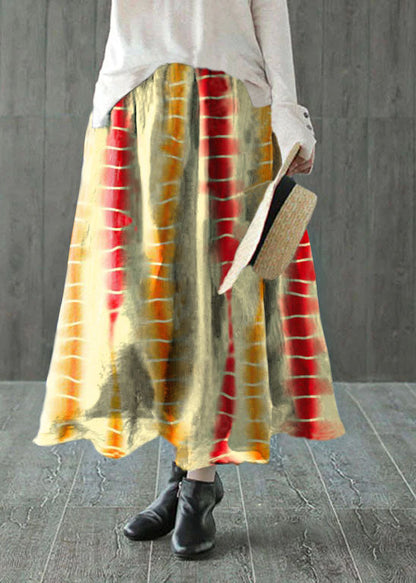 Dark Blue Elastic Waist Dot Print Linen Skirts Spring