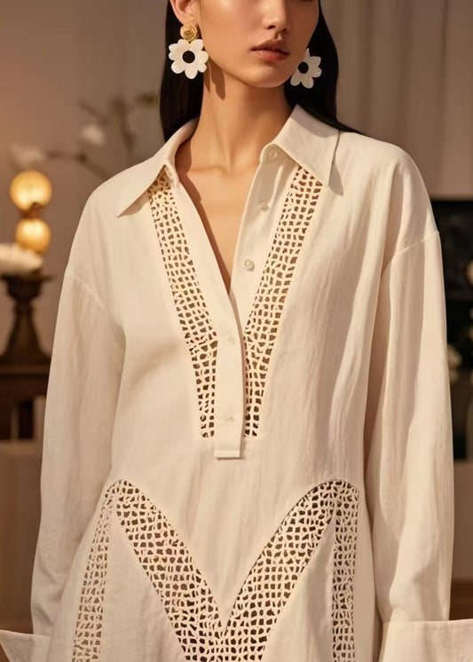 White Hollow Out Cotton Maxi Dresses Spring