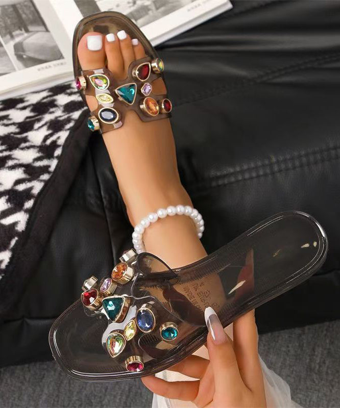 White Zircon Splicing Slide Sandals Peep Toe