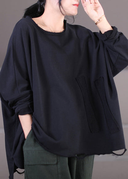 Coffee O-neck Side Open Sweatshirt Fall