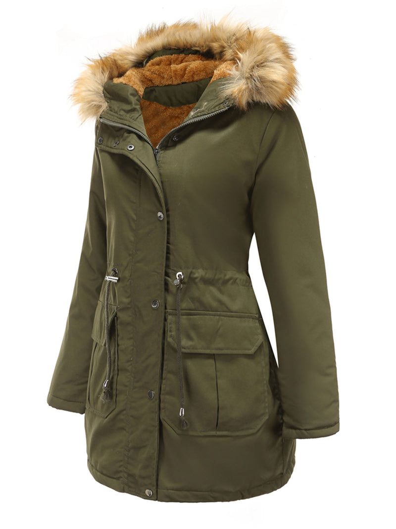 Coat Street Daily Winter Plush Long Coat Color Oversized Fur Warm Coat