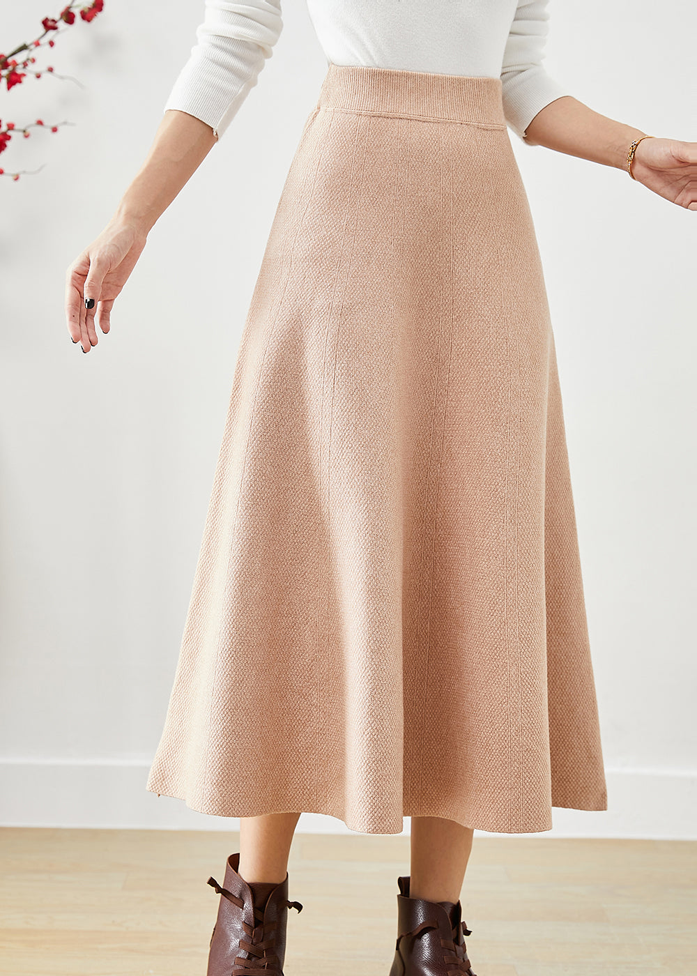 Pink Cotton a Line Skirt High Waist Exra Large Hem Fall