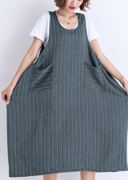 Diy Sleeveless Pockets Cotton Clothes Korea Wardrobes Striped Dress Summer