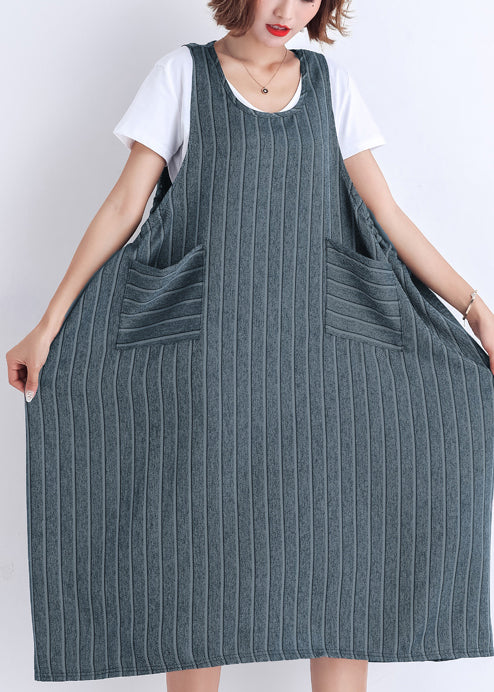 Diy Sleeveless Pockets Cotton Clothes Korea Wardrobes Striped Dress Summer