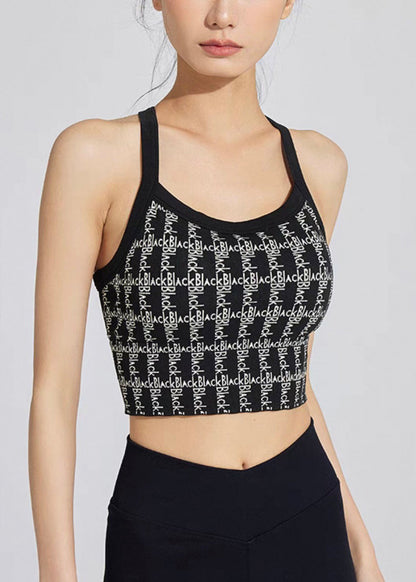 Black Graphic Sports Bra Tank Top