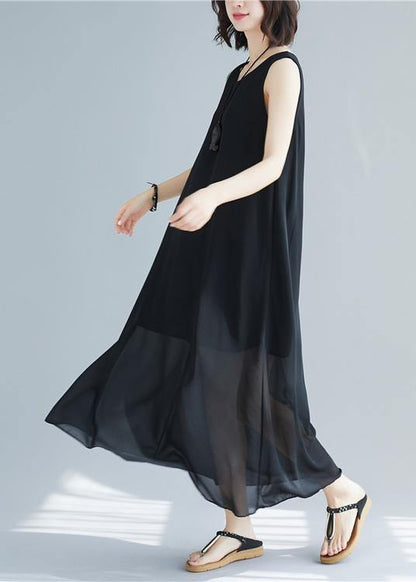 Classy Black Cotton Long Shirts Sleeveless Cotton Summer Dress