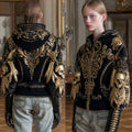 Women's Halloween Baroque Skull Pattern Knit Zipper Sweater artswardrobe