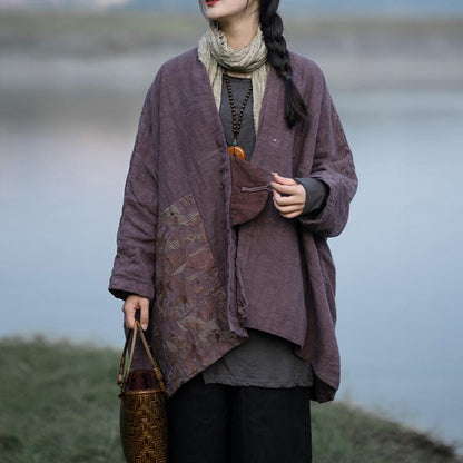 Winter Retro Embroidery Cotton Linen Loose Coat