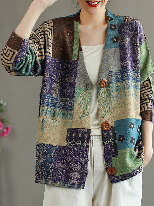 - Pocket Stitching V Neck Long Sleeve Sweater Coat