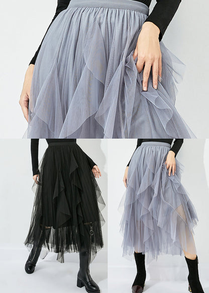 Grey Elastic Waist Exra Large Hem Tulle Skirt Summer