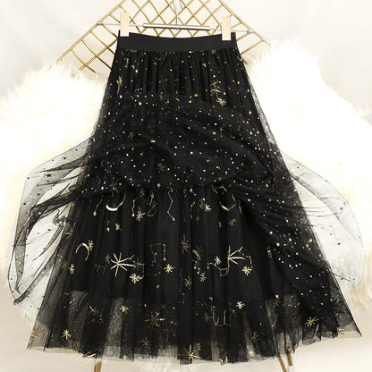 Black Embroideried Sequins Tulle Skirts Summer