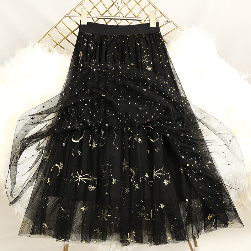 Black Embroideried Sequins Tulle Skirts Summer