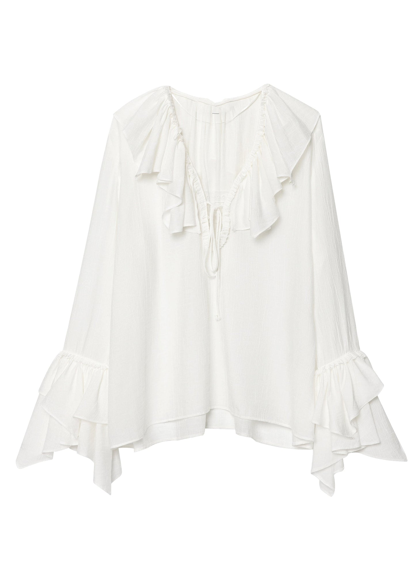 White V Neck Ruffled Patchwork Chiffon Top Fall