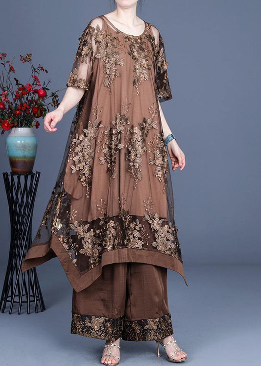 Summer Irregular Dress Wide Leg Pants Suspender Skirt Three Piece Set