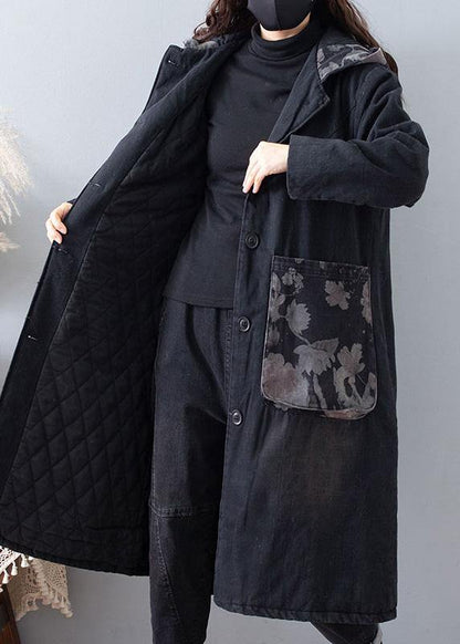 Fine Clothing Coats Denim Black Hooded Pockets Outwear