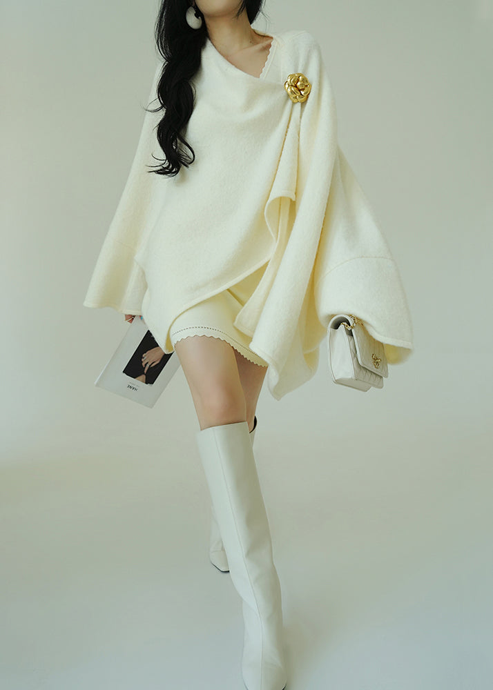 Art Beige Asymmetrical Woolen Coats Winter
