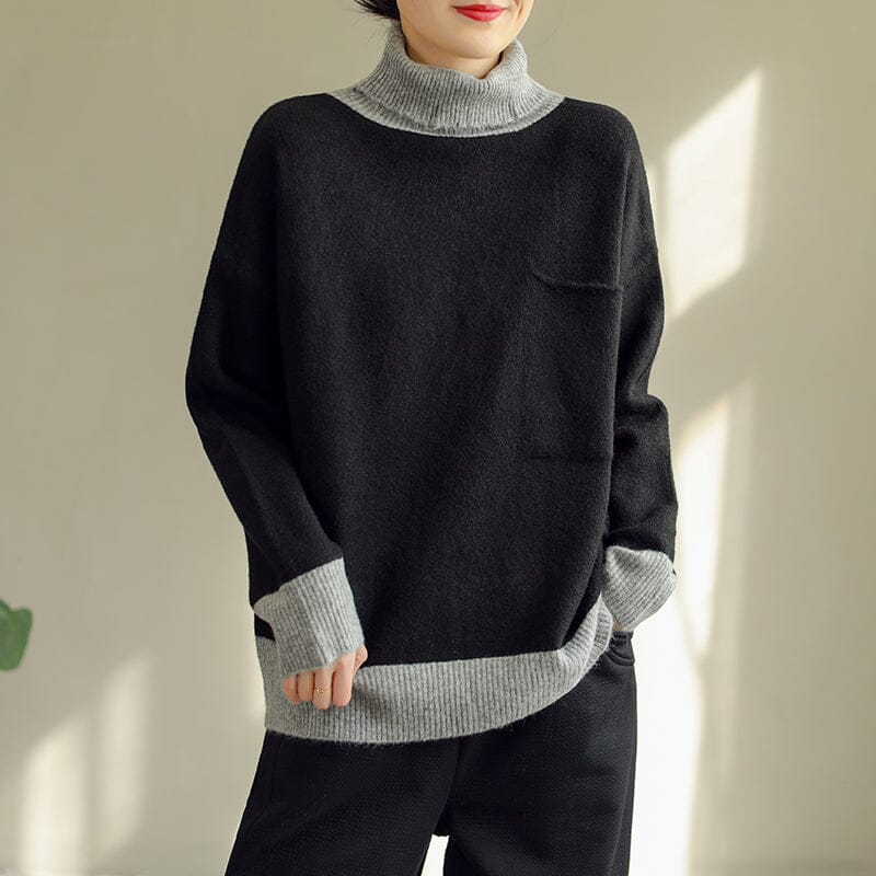 Winter Color Matching Turtlenewck Knitted Sweater