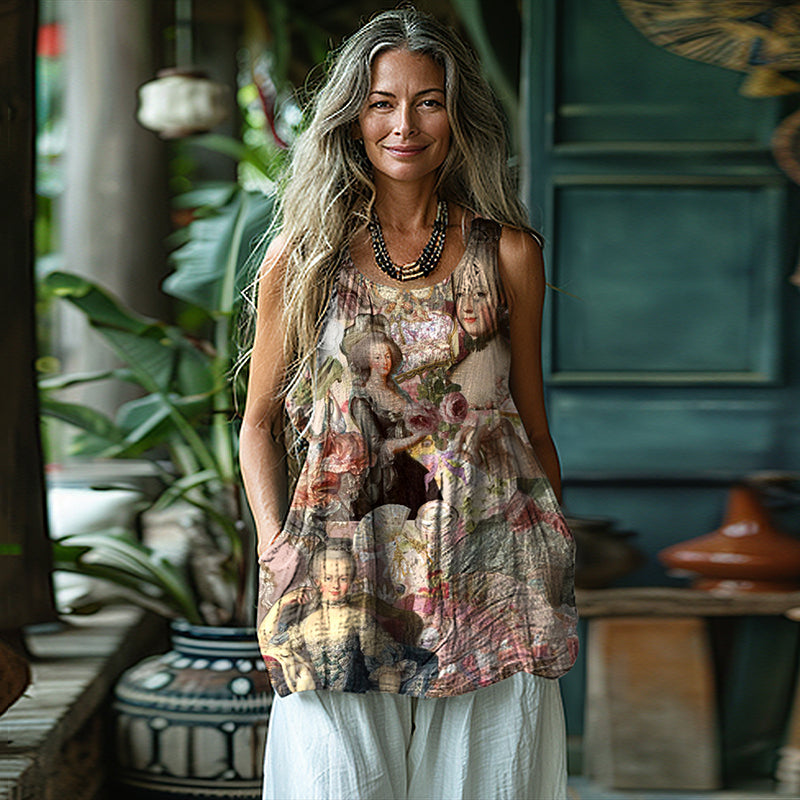 Vintage Floral Art Linen Blend Tank Top elevenforest