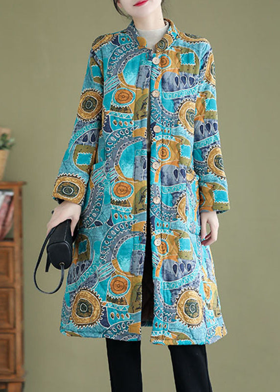 Blue Print Fine Cotton Filled Warm Fleece Witner Coat