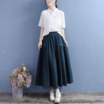 Retro Cotton Linen Autumn Pleated Skirt