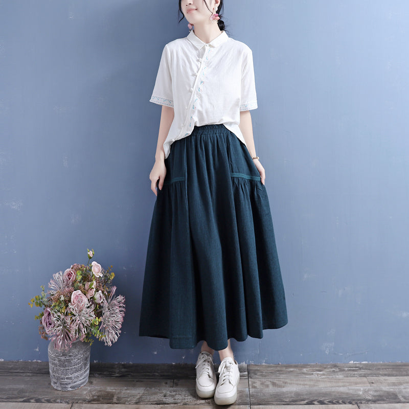 Retro Cotton Linen Autumn Pleated Skirt