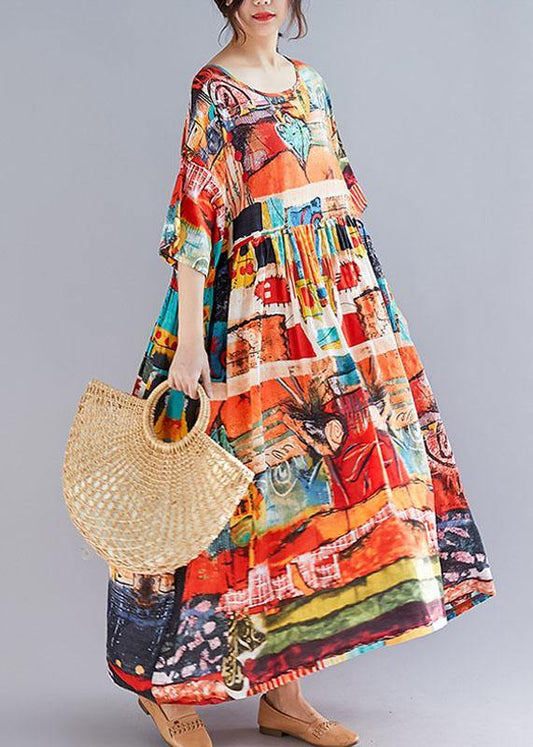 O Neck Cinched Cotton Linen Quilting Clothes Shirts Dress