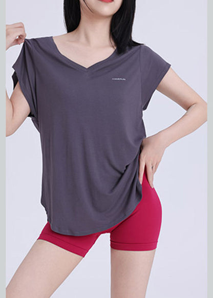 Dark Grey V Neck Yoga Wrap Top