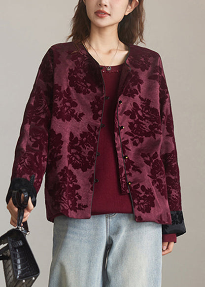 Purple O-neck Patchwork Coats Spring