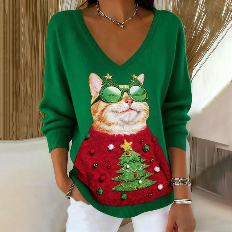 Christmas Sleigh And Christmas Tree Round Neck Knitted Sweater elevenforest