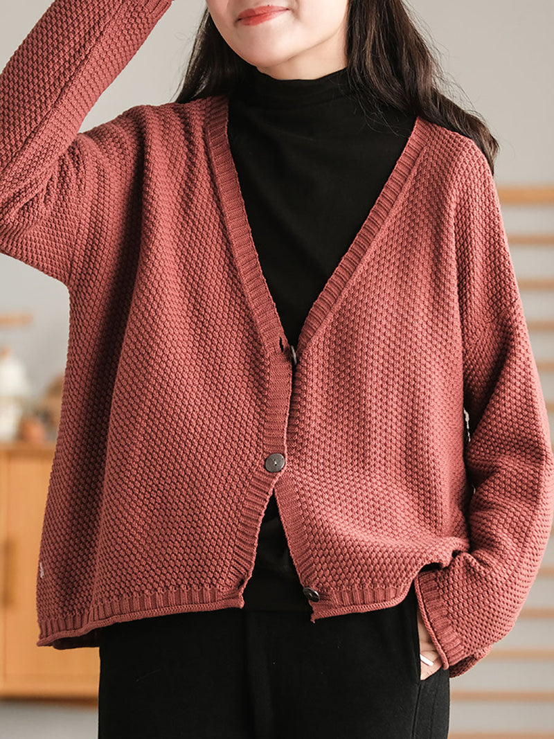 Winter Artsy Knitted Button Hemming Sweater