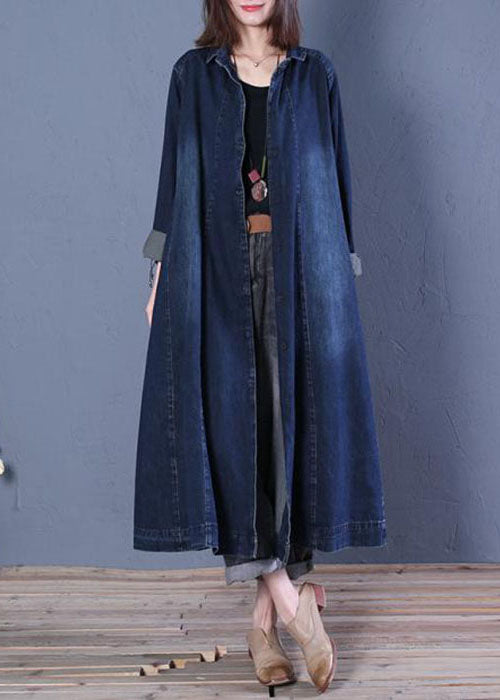 Boutique Blue Peter Pan Collar Patchwork Denim Trench Coats