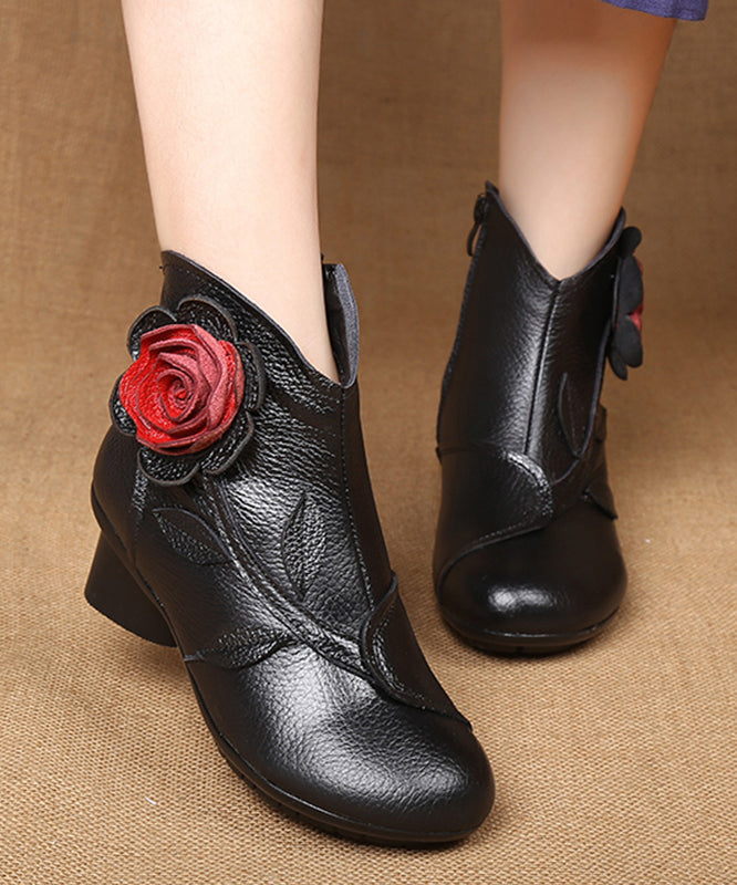 Handmade Black Splicing Chunky Boots