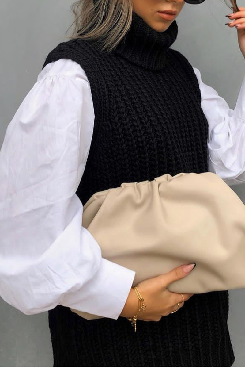 Turndown Collar Sleeveless Sweater
