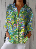 Comstylish Women's Casual Cotton And Linen Vintage Floral Shirt