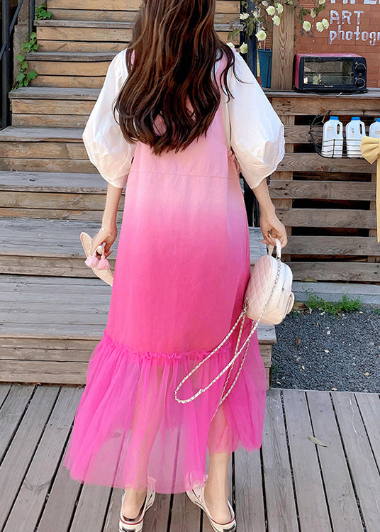 Gradient Color Pockets Tulle Patchwork Denim Strap Dress Sleeveless