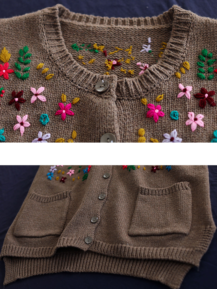 Embroidery Cotton Baggy Cardigan Vest