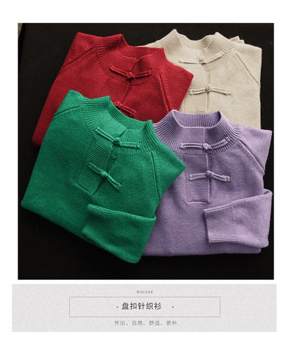 Retro Buckle Knit Loose Sweater