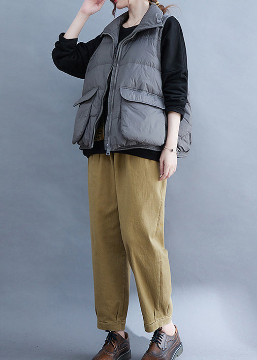 Grey Zip Up Patchwork Fine Cotton Filled Vest Sleeveless