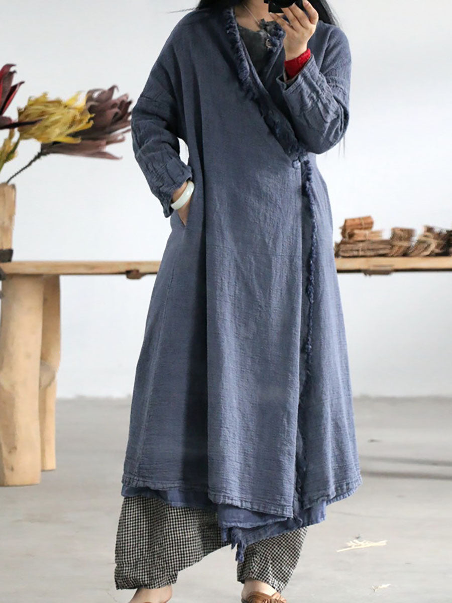 Artsy Worn Burrs Button Irregular Long Coat