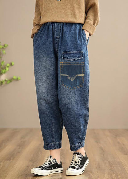 Handmade Spring Pants Oversize Denim Blue Photography Elastic Waist Trousers