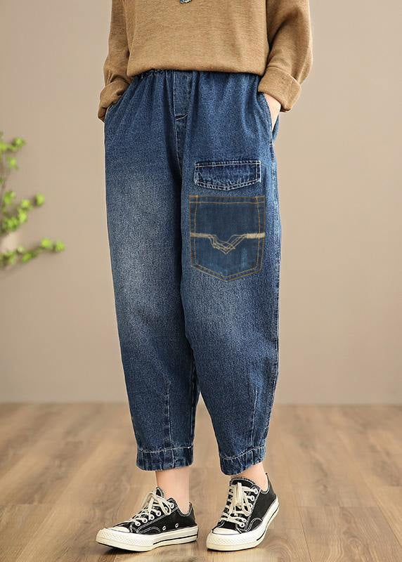 Handmade Spring Pants Oversize Denim Blue Photography Elastic Waist Trousers