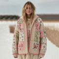 Women's Vintage Floral Patchwork Cozy Stand Collar Knit Sweater