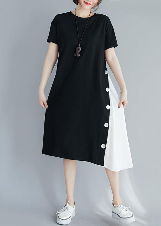 Handmade Black Patchwork White Clothes for O Neck a Line Dresses