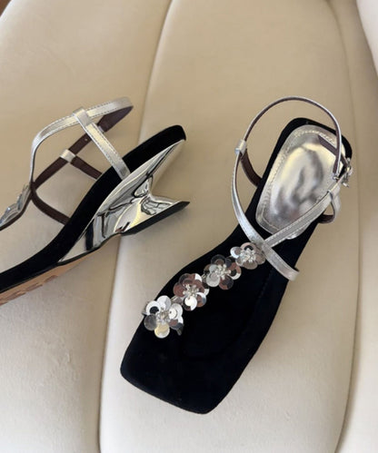 French Gold Faux Leather Wedge Heels Sandals