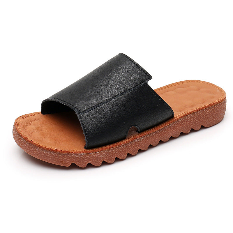 Summer Flat Retro Leather Slippers