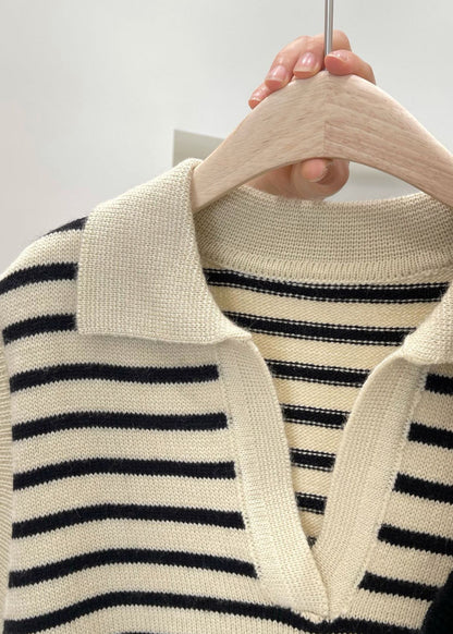 Peter Pan Collar Striped Knit Vest Tops Sleeveless