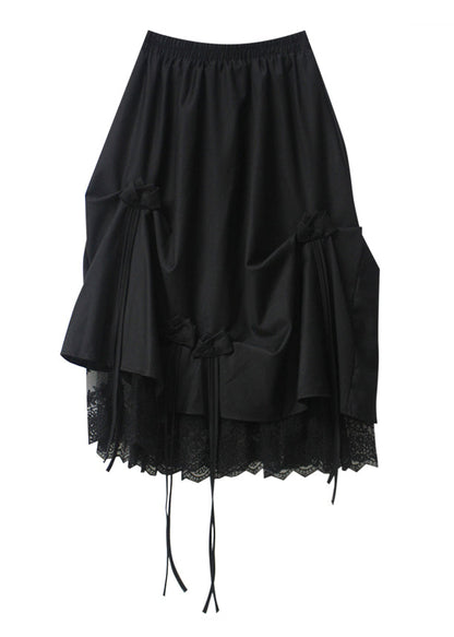 Italian Black Asymmetrical Lace Patchwork Rose Skirts Fall