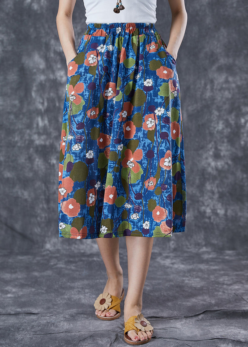Blue Print Exra Large Hem Linen Skirt Summer